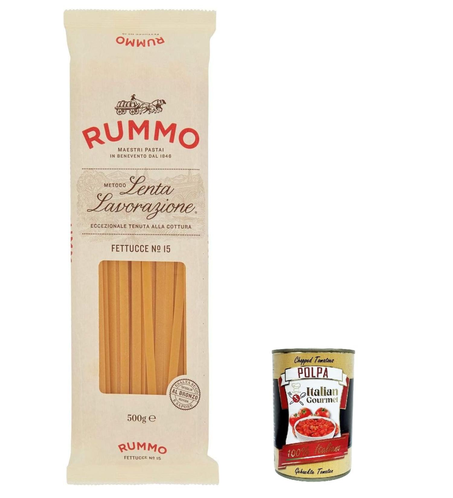  Italian Gourmet E.R. Rummo Fettucce n.15 Pasta Lenta Lavorazione 5 Pieces with Durum Wheat Semolina Bronze Design 500 g + Italian Gourmet Pulp 400 g - Buy Online on GoSupps.com