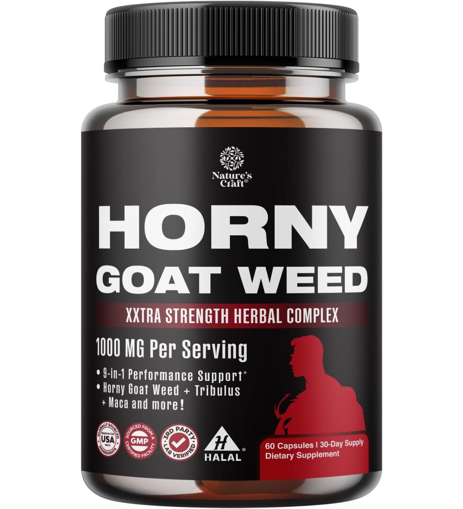 Horny Goat Weed for Men - Extra Strength Male Supplement with Black Maca Root, Tongkat Ali, Saw Palmetto & Panax Ginseng Extract for Stamina & Energy - 60 Capsules - Buy Online on GoSupps.com