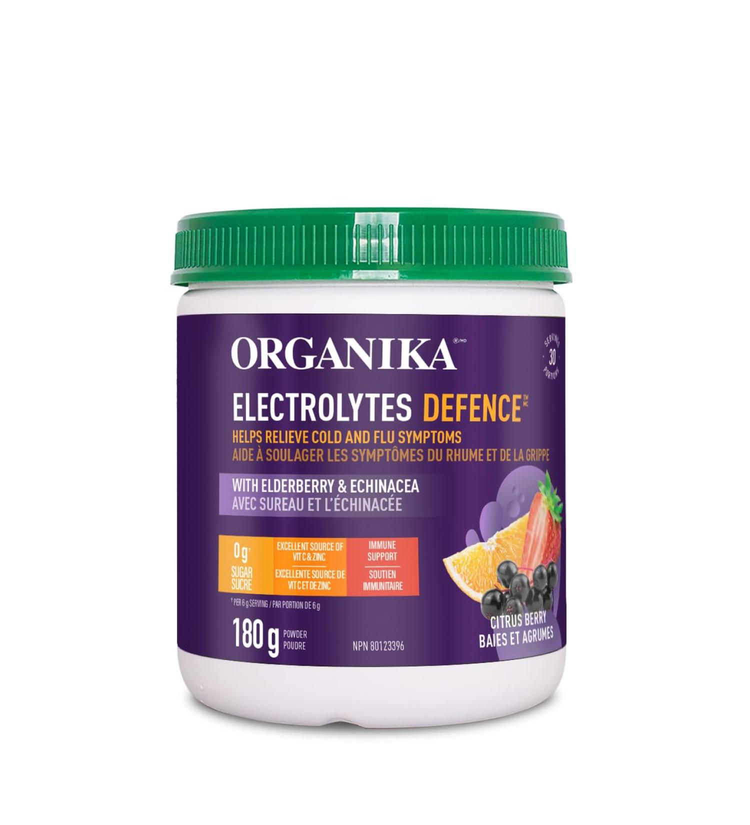 Organika Electrolytes Defence with Elderberry and Echinacea- Citrus Berry - Immune System Support Sugar Free Hydration and Electrolyte Replenishment- 180g - Buy Online on GoSupps.com