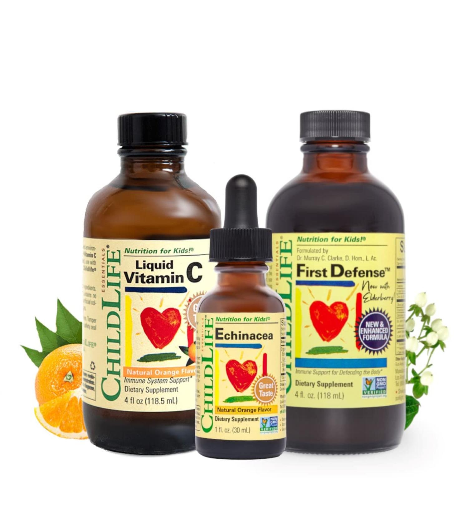 ChildLife Essentials Immune Support Bundle - Liquid Echinacea, Vitamin C for Kids - All-Natural, Allergen-Free - 3 Pack, 1 Oz Bottles - Buy Online on GoSupps.com