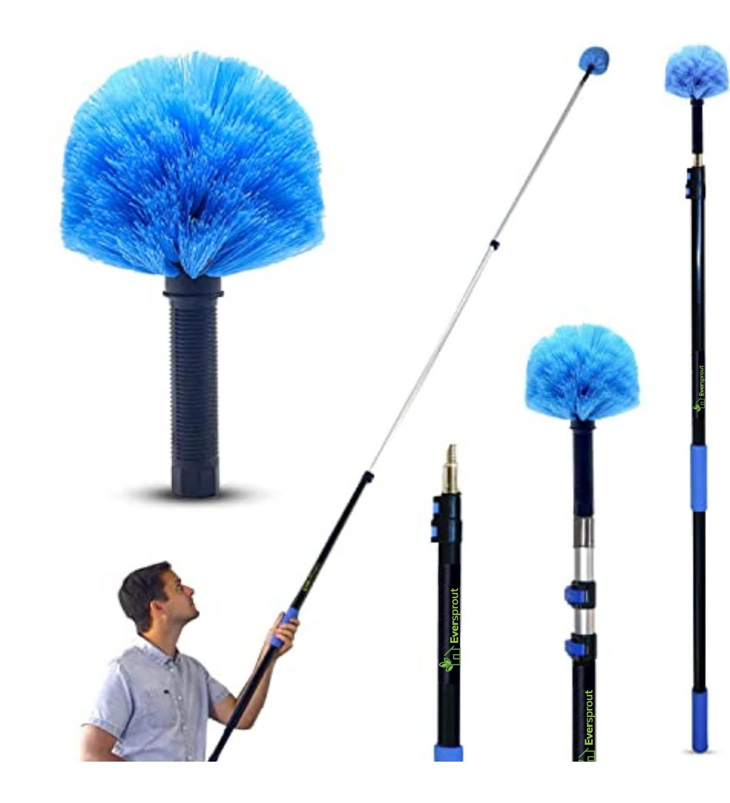 Eversprout 20 Ft Reach Cobweb Duster with 12ft Extension Pole | Medium-Stiff Bristles | Lightweight 3-Stage Aluminum | Indoor & Outdoor Use - Buy Online on GoSupps.com