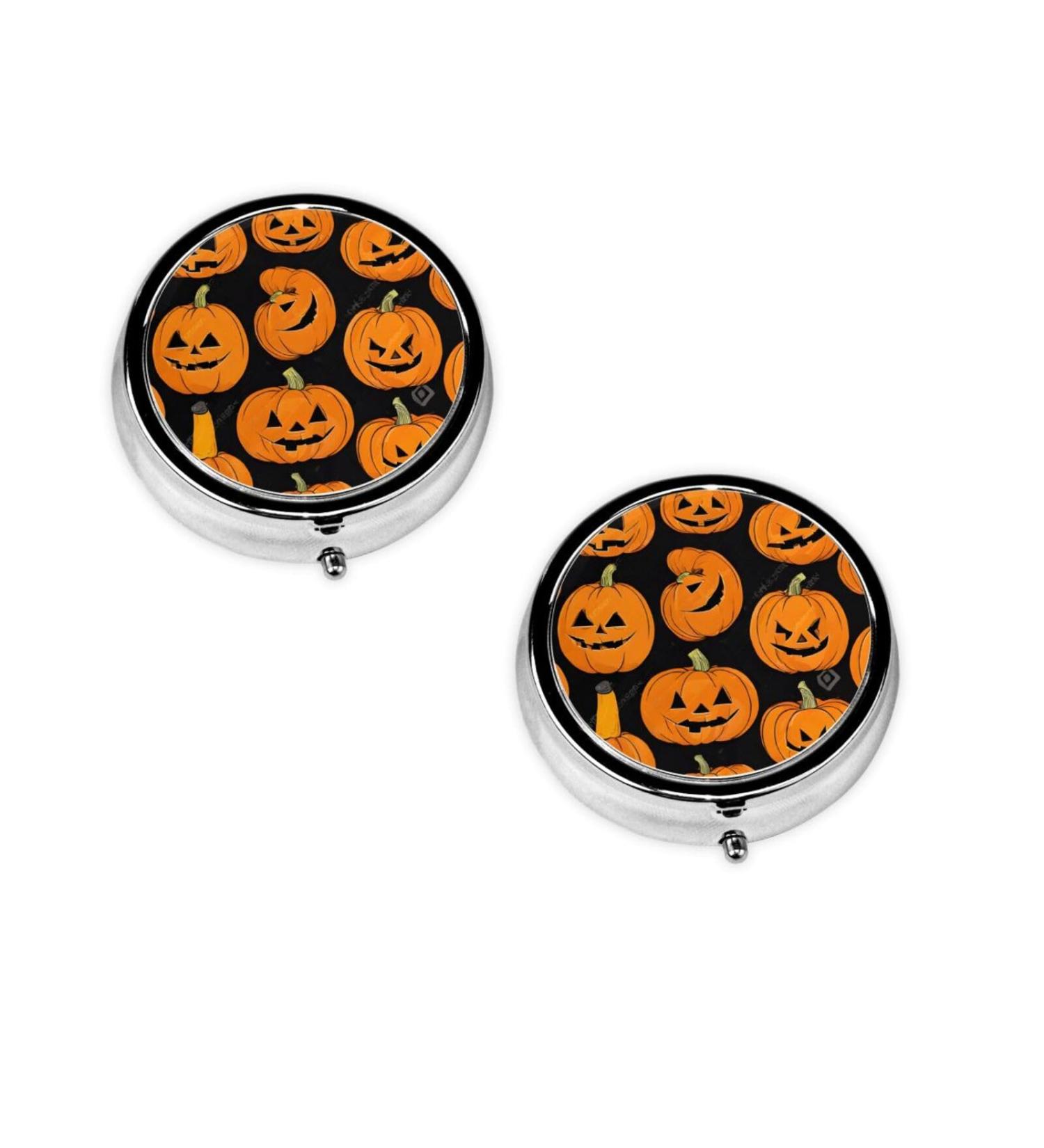 Halloween Pumpkin Patterns Mini Round Pill Box - 3 Compartment Travel Organizer for Medicine - Portable Pill Case for Pocket Home & Office - Buy Online on GoSupps.com