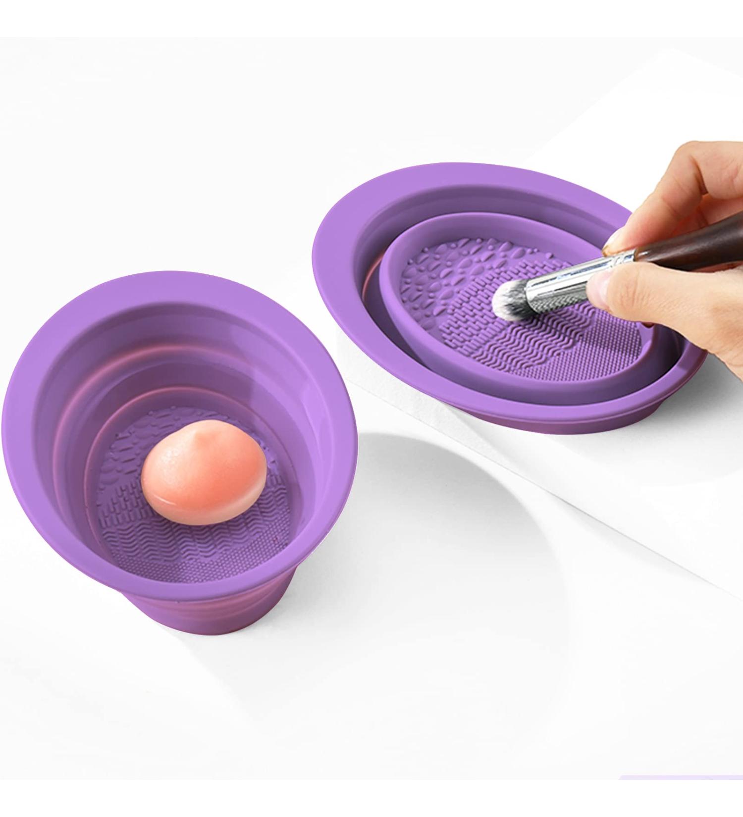 Silicone Makeup Brush Cleaning Mat - Foldable Brush Cleaner Pad for Makeup Sponge, Powder Puff - Purple - Buy Online on GoSupps.com