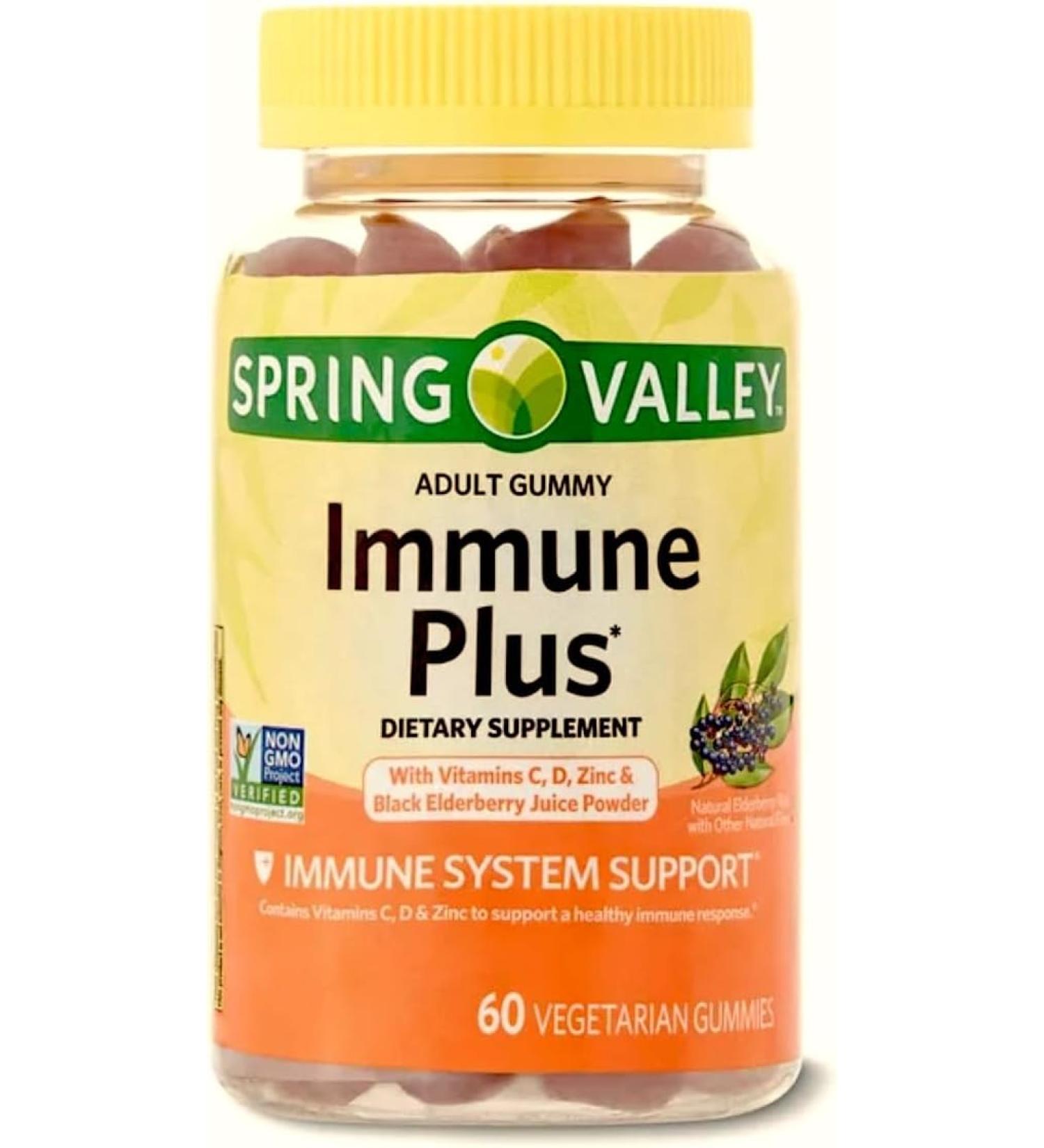 Spring Valley Immune Plus Vegetarian Gummies 60ct + Vitamin Guide - Boost Your Immune System with Delicious Gummies - Buy Online on GoSupps.com