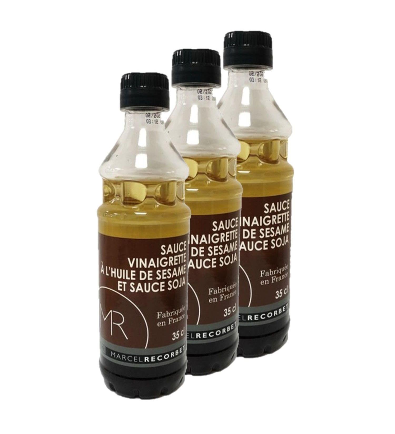 Marcel Recorbet Pack of 3 Sesame Oil and Soy Sauce Vinaigrette Dressings - Made in France - MR - 350ml Bottle