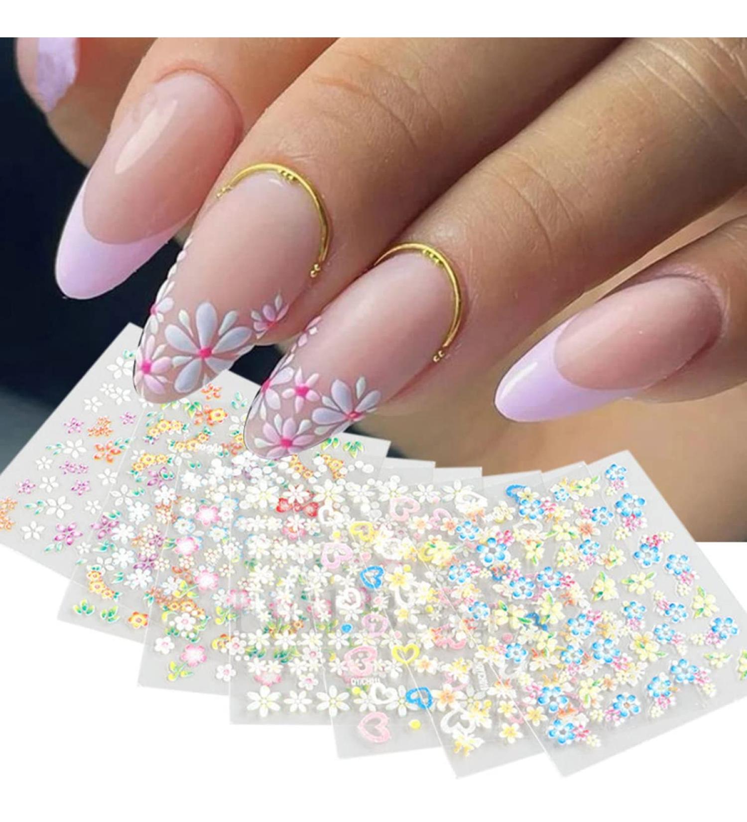 Colorful Flower Nail Art Stickers Decals - 3D Self-Adhesive Designs for Manicure - 30 Sheets - Buy Online on GoSupps.com