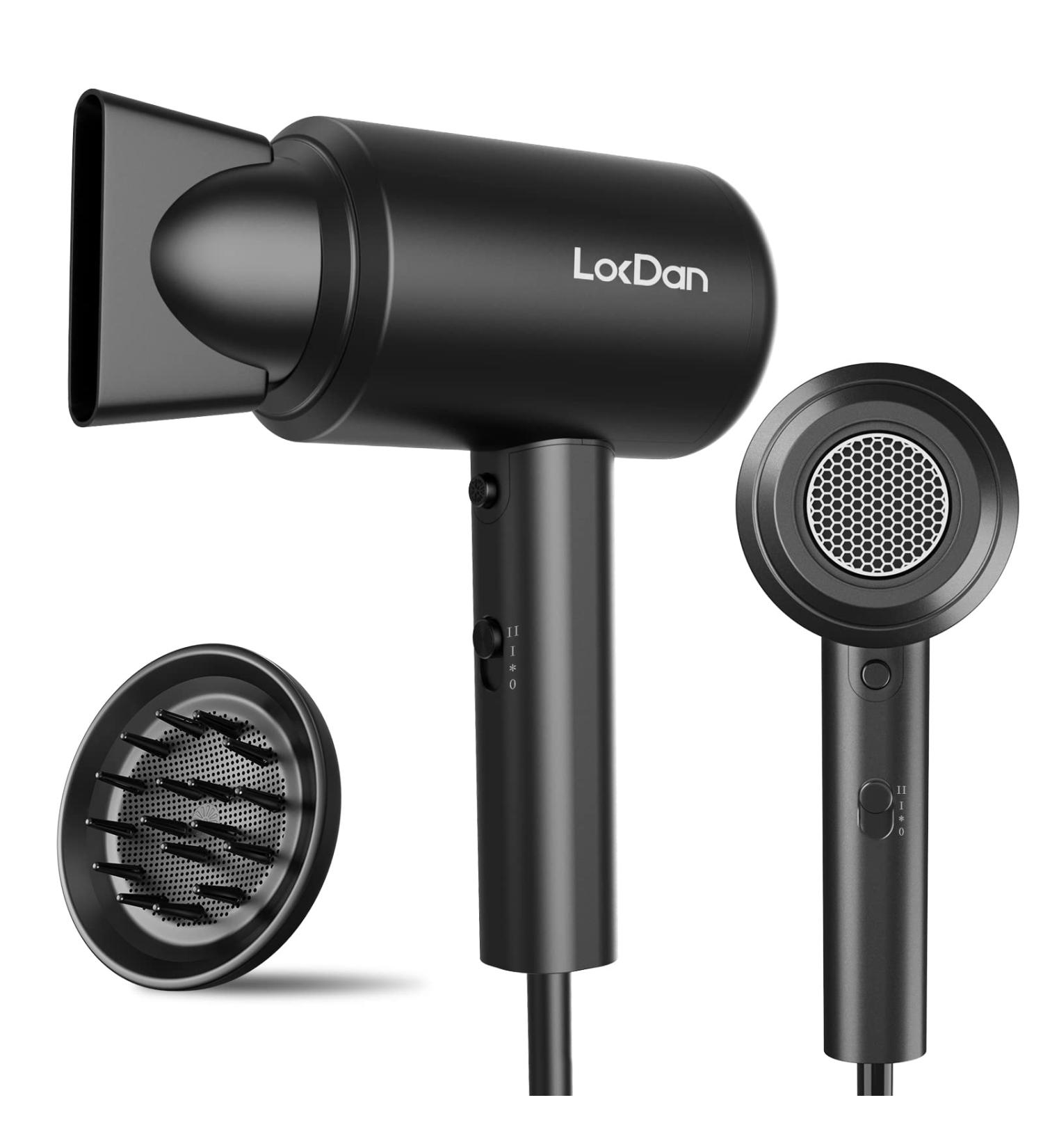 Professional Ionic Hair Dryer 2000W with Diffuser and Nozzles - Fast Drying Blow Dryer for Curly Hair | LokDan UK Black - Buy Online on GoSupps.com