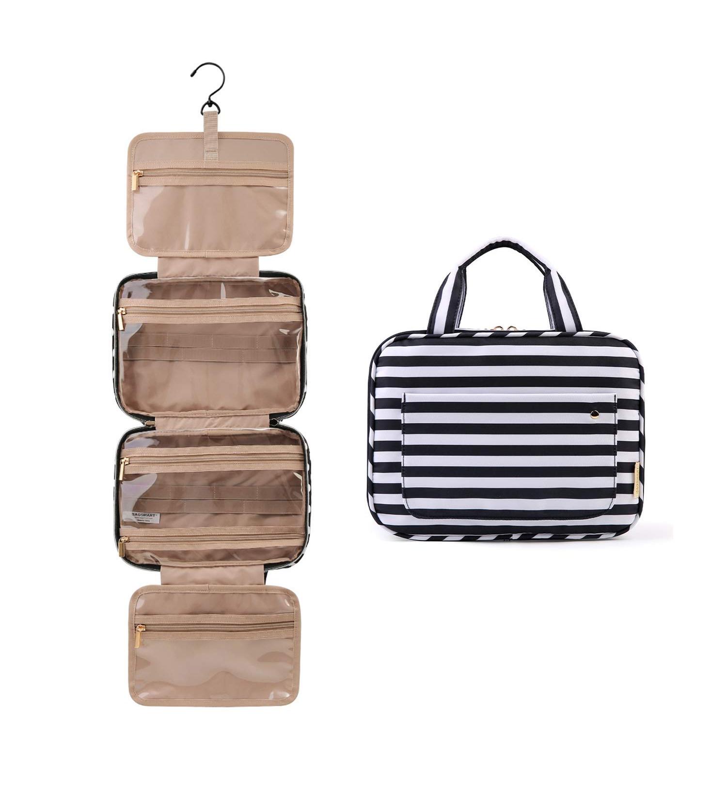 BAGSMART Toiletry Bag Travel Bag with Hanging Hook Water-Resistant Makeup Cosmetic Bag Travel Organizer for Accessories Shampoo Full Sized Container Toiletries (Stripe) M Stripe - Buy Online on GoSupps.com