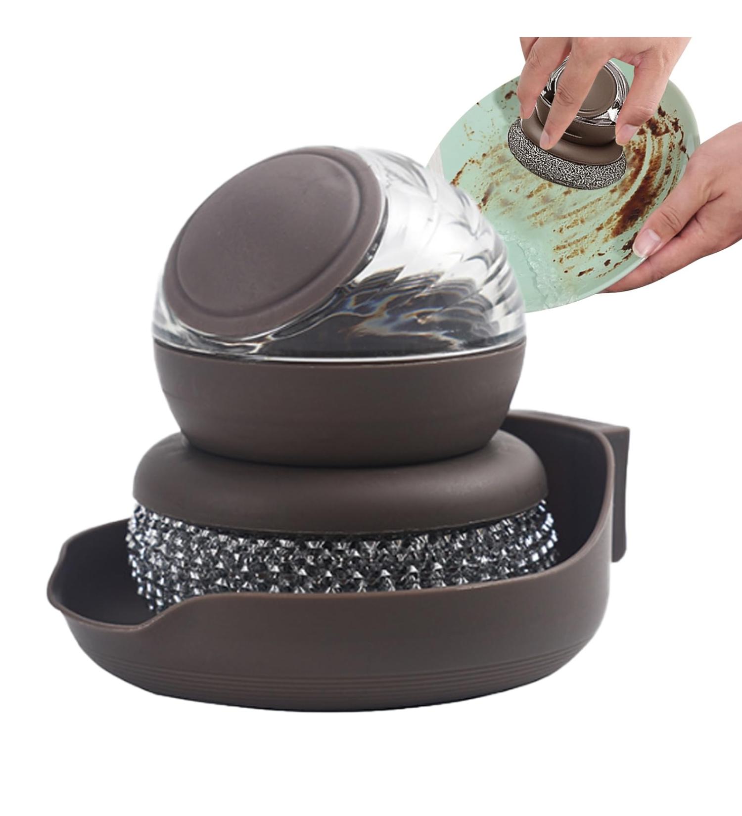 Dish Brush with Soap Dispenser - Dishwashing Brush with Soap Dispenser Heavy Duty Dishwashing Brushes Replaceable Brush Head Stain Removal Brushes Kitchen Dish Scrub Brush Brown - Buy Online on GoSupps.com