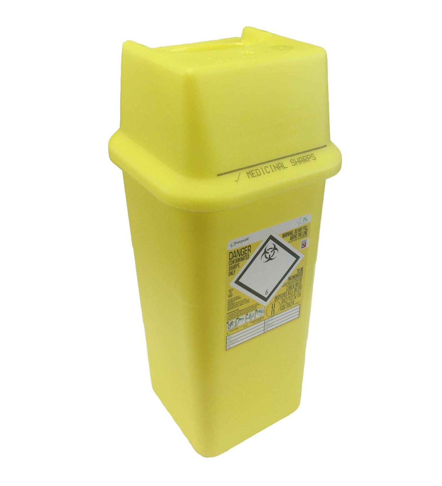 7L SHARPSAFE YELLOW BIO HAZARD BLADE SYRINGE NEEDLE CLINICAL LABELLED WASTE SHARPS BOX BINS