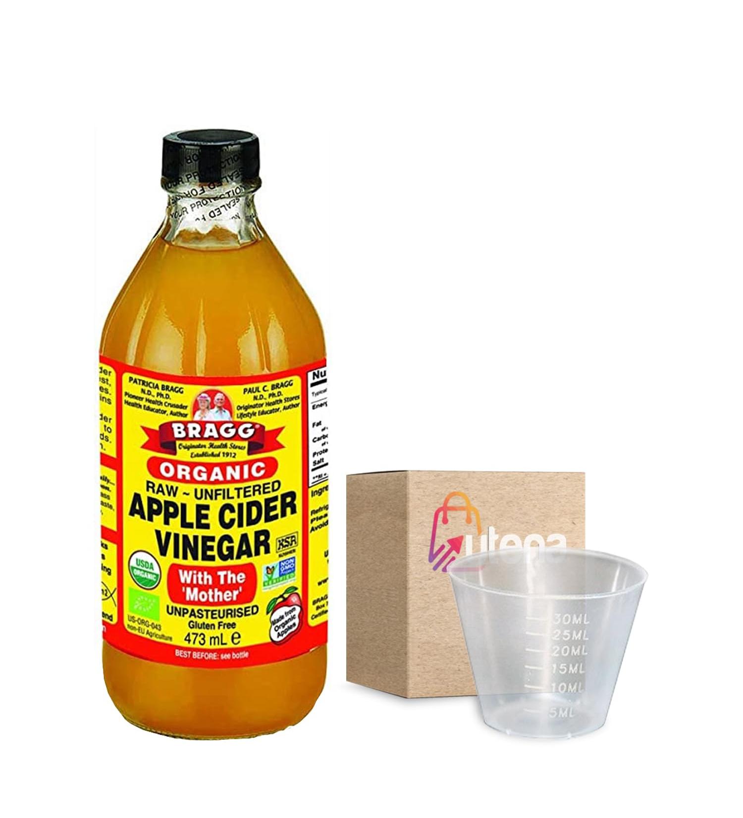 Braggs Apple Cider Vinegar With The Mother 473ml + Free 30ml Cup | Pure, Raw & Unfiltered - Buy Online on GoSupps.com