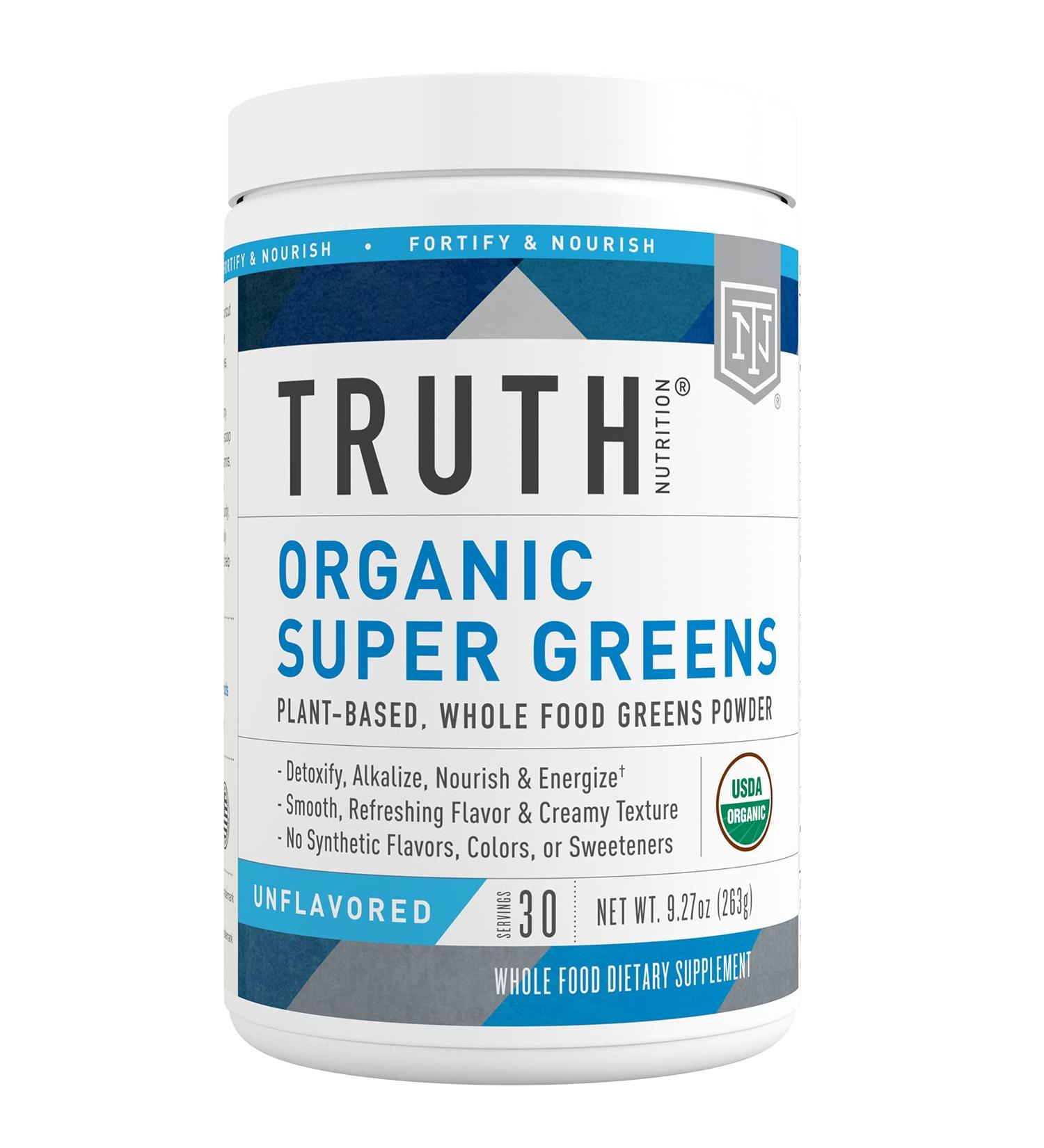 Truth Nutrition Super Organic Greens Powder - 30 Servings Green Superfood Juice Mix - Fruit & Vegetable Supplement for Green Smoothies - Unflavored - Buy Online on GoSupps.com