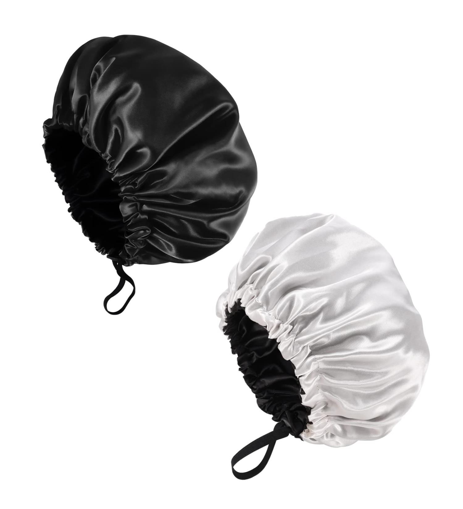 Fuyamp 2 Packs Satin Sleep Cap Adjustable Silky Sleep Bonnet for Women Long Curly Hair Double-Sided Waterproof Satin Hair Cap Extra Large Sleep Satin Bonnet for Women Girls Sleeping Black+White - Buy Online on GoSupps.com