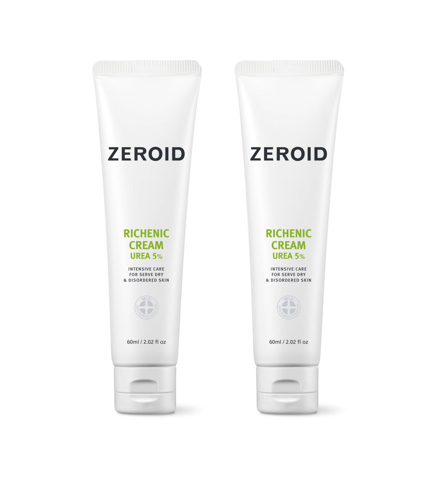 ZEROID Richenic Cream with Urea 5% - Intensive Korean Dermocosmetic Skincare for Dry Skin (2 oz./60 ml) - Duo Pack - International Shipping Available - Buy Online on GoSupps.com