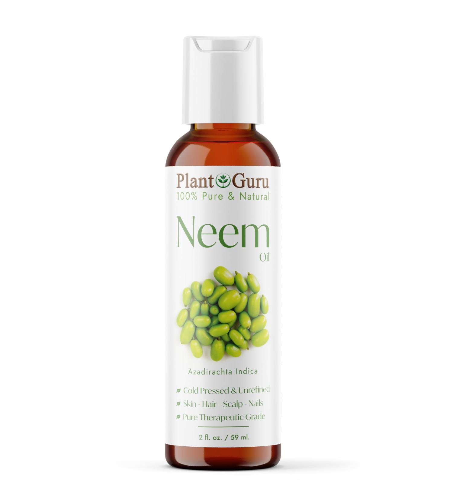 Plant Guru Neem Oil 2 fl. oz. Unrefined Cold Pressed 100% Pure Natural Nourishing for Skin Hair and Scalp Hydrating and Moisturizing. - Buy Online on GoSupps.com