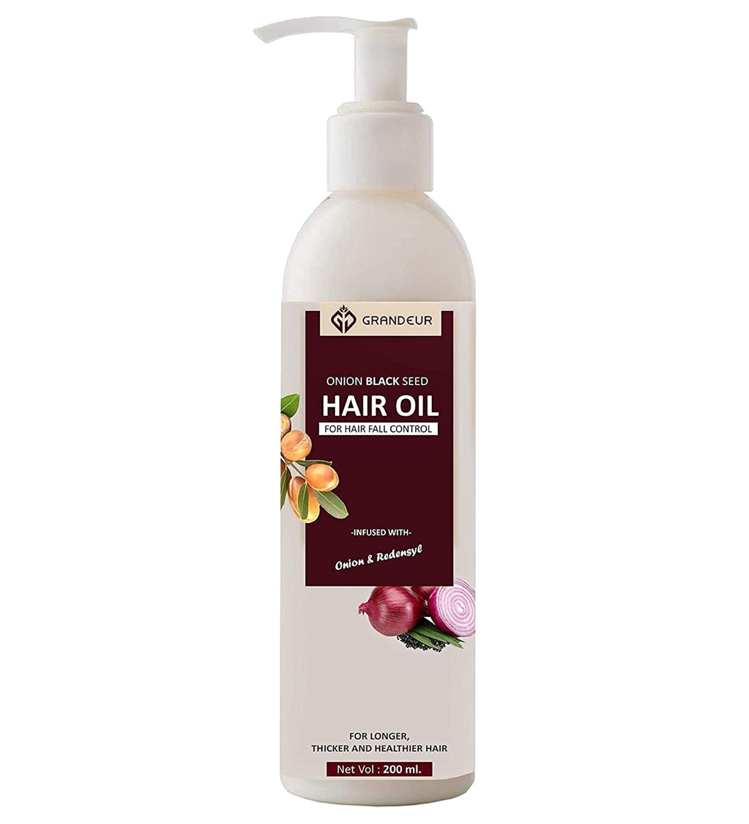 Grandeur Onion Hair Oil 200ml | Red Onion Extract Argan Oil Bhringraj & Hibiscus for Ultimate Hair Care & Hygiene - Buy Online on GoSupps.com
