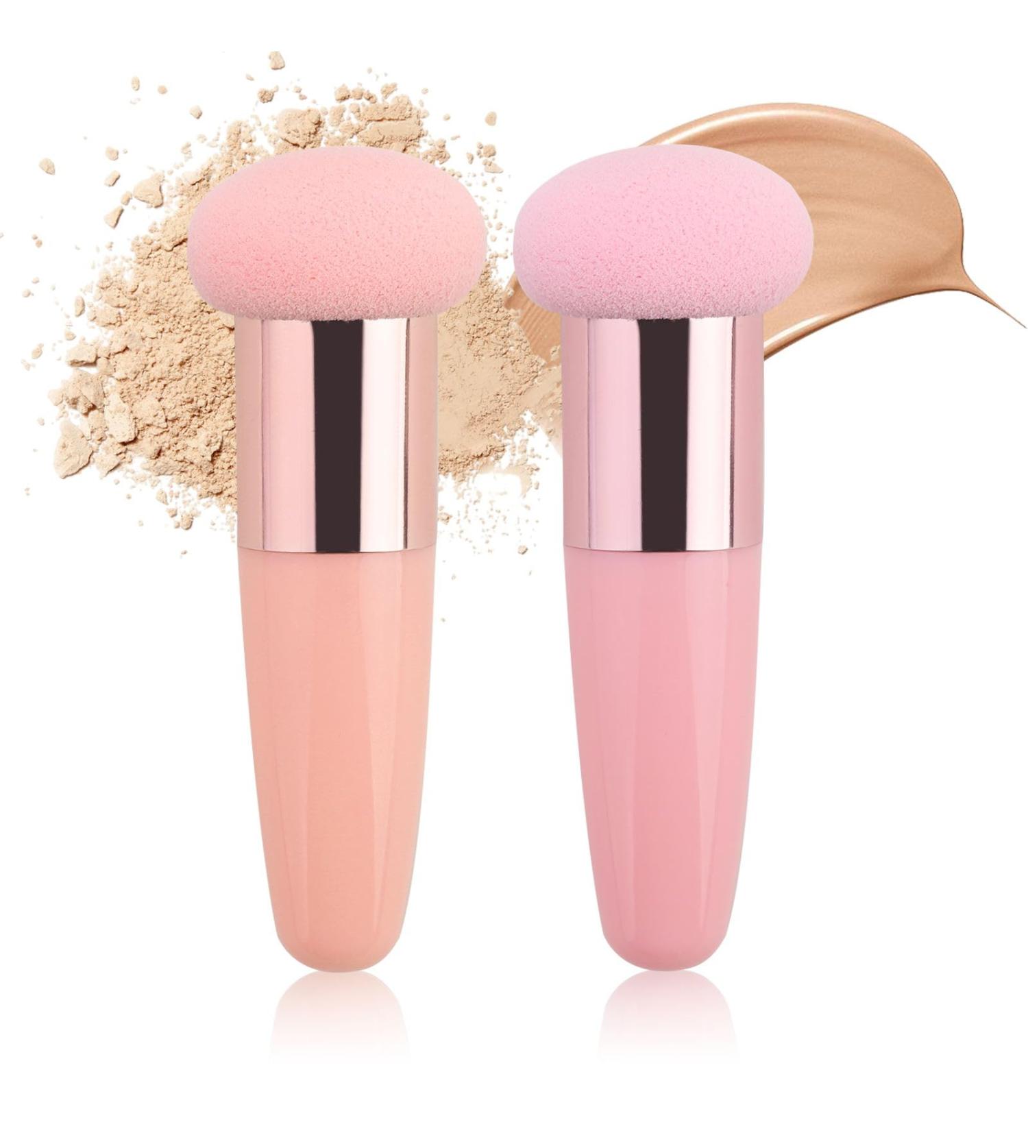 Mushroom Makeup Sponge Set - Long Handle Facial Cosmetic Blending Tool for Foundation, Concealer, Eyeshadow - Beauty Blender Brush Included (Pink & Apricot) - Buy Online on GoSupps.com