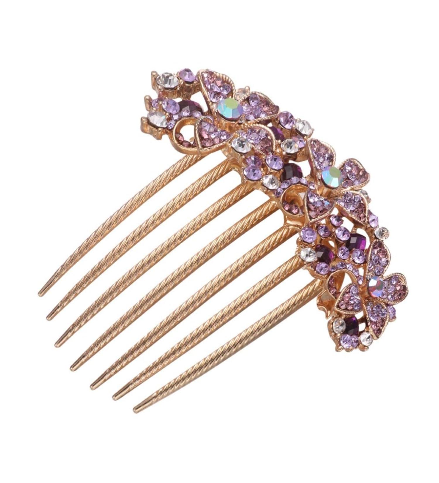 Angoily Flower Bridal Hair Comb Prom Headpiece Wedding Hair Clip Hair Teasing Comb Flower Hair Accessories Rhinestone Hair Accessories Hair Topper Bride Alloy Crystal Purple - Buy Online on GoSupps.com
