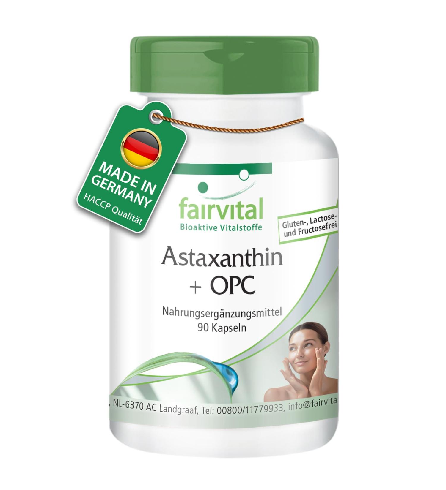 Fairvital Astaxanthin + OPC 90 capsules with OPC astaxanthin acerola with vitamin C nicotinamide vitamin B3 and vitamin E quality tested and high dosage 100 vegan Made - Buy Online on GoSupps.com