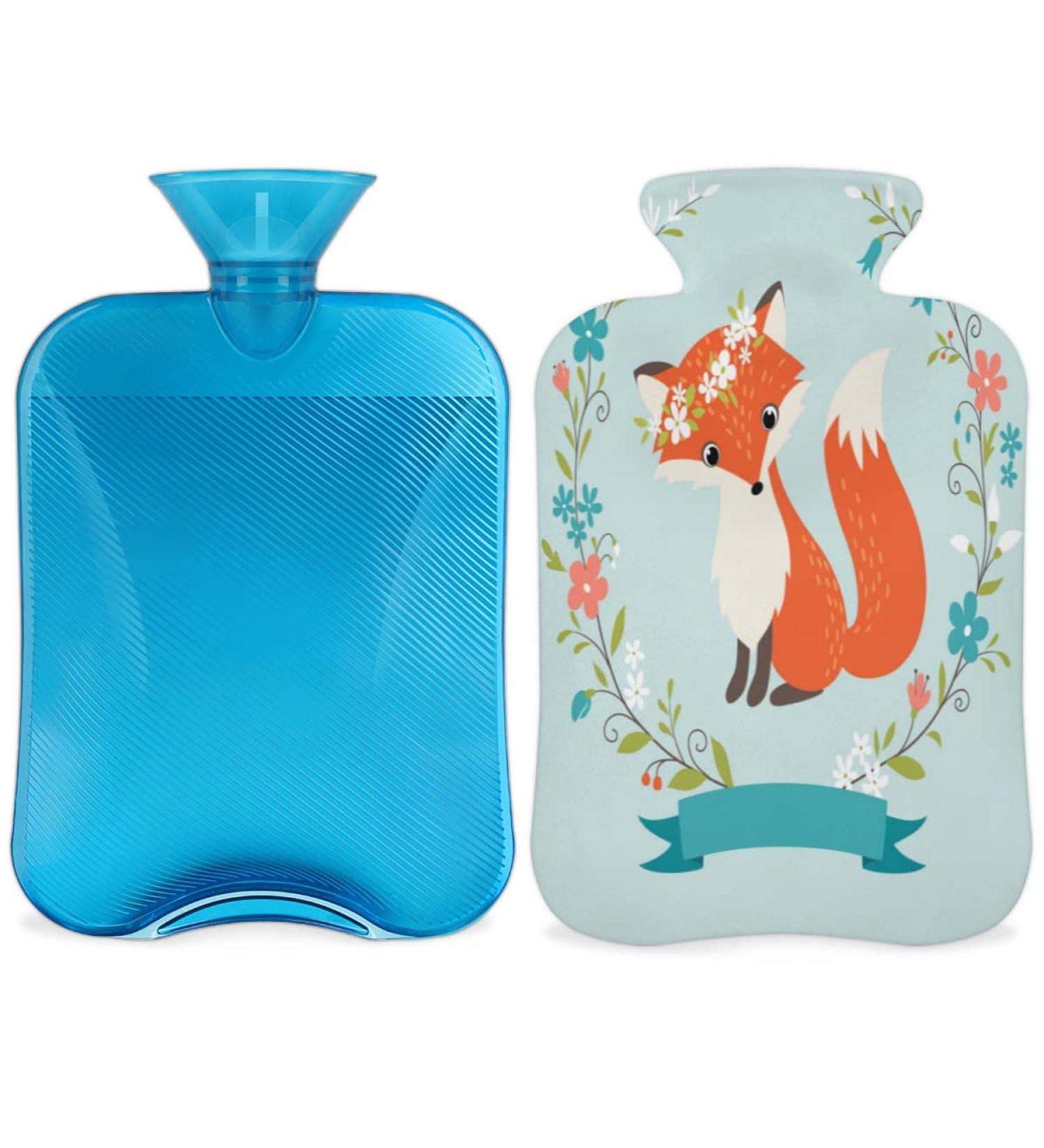 Fox Hot Water Bottle with Fluffy Cover | 2L Capacity for Kids & Adults | Cute Fox Flower Design | Ideal for Cozy Nights & Pain Relief - Buy Online on GoSupps.com