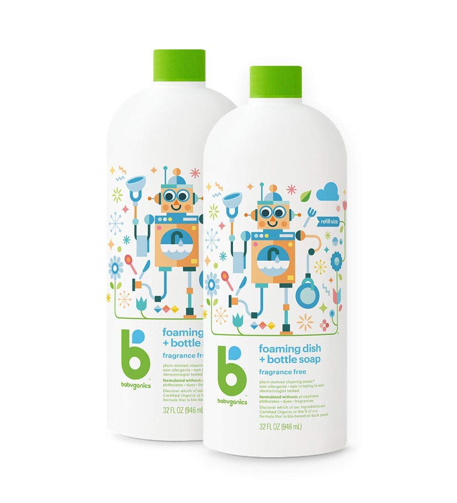 Babyganics Foaming Dish & Bottle Soap 32 fl oz - Fragrance Free (2 Count) - Packaging May Vary - Buy Online on GoSupps.com