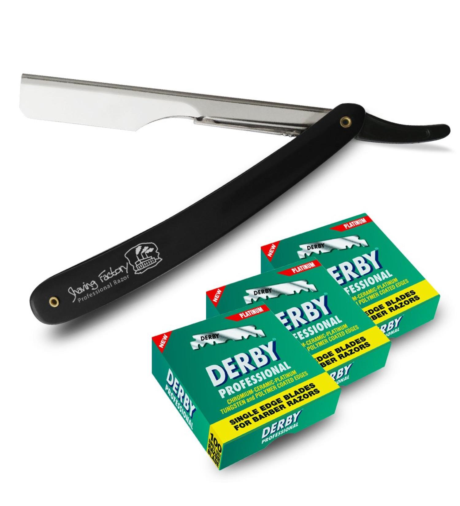Premium Traditional Shaving Kit | Straight Razor & 300 Derby Professional Blades - International Shipping Available - Buy Online on GoSupps.com