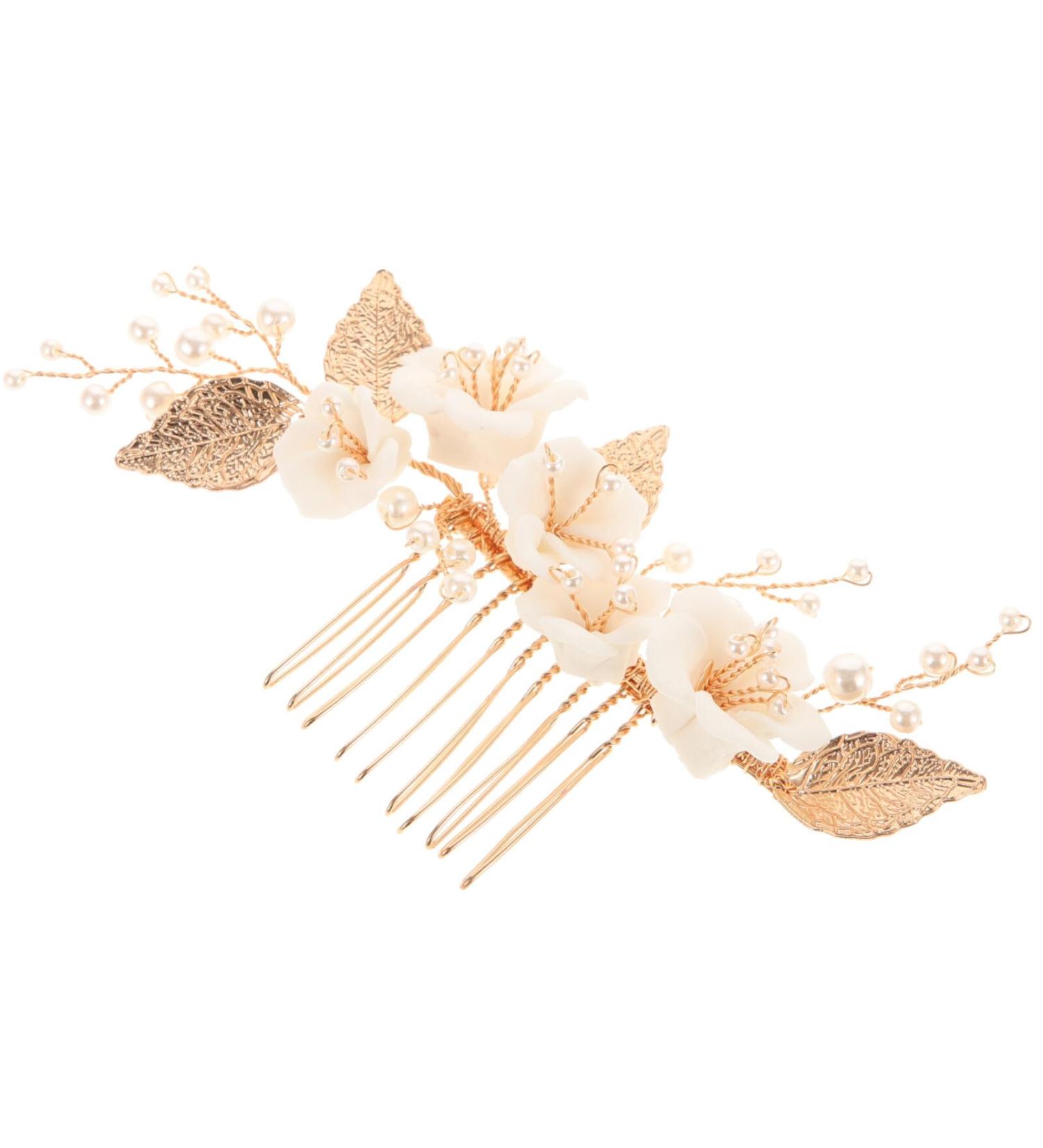 LIFKOME Bride Hairpin Wedding Hair Accessory Simulation Pearl Floral Hair Comb Decor - Buy Online on GoSupps.com