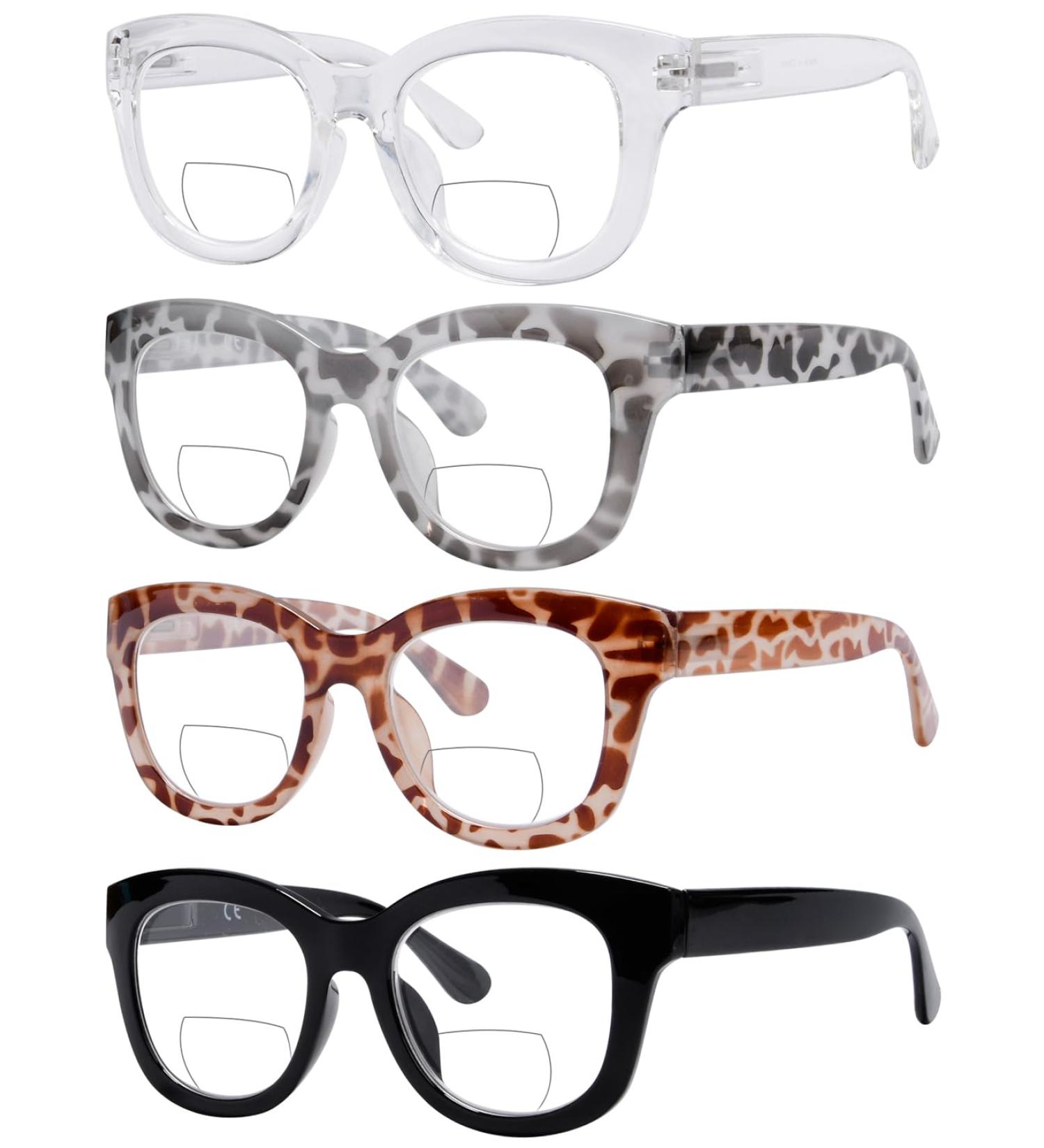 Eyekepper 4-Pack Bifocal Reading Glasses for Women - Large Frame Clear Lens +2.00 - Stylish & Comfortable Readers - Buy Online on GoSupps.com