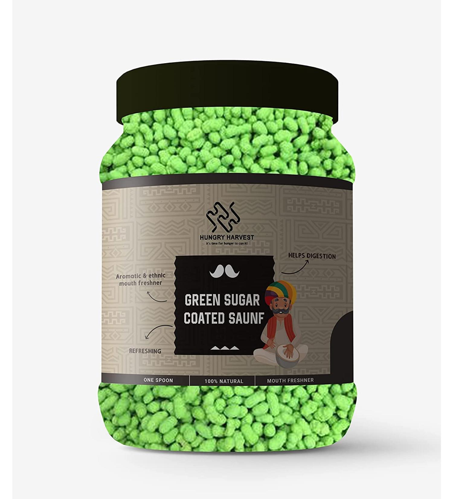 Hungry Harvest Homemade Green Sugar Coated Saunf Mukhwas 150 GMS Mouth Freshener_Packing May Vary