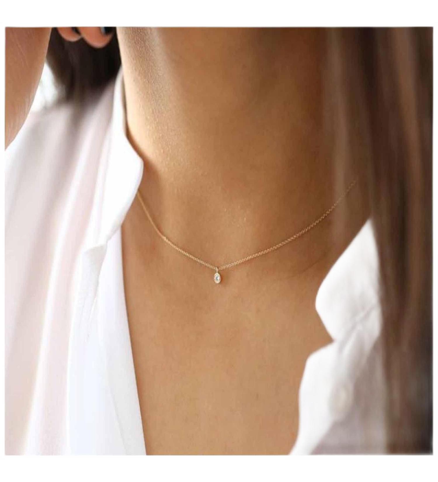 Boho Tiny Crystal Choker Necklace | Gold Clear Quartz Pendant & CZ | Minimalist Everyday Jewelry for Women & Girls | Perfect Wedding Gifts - Buy Online on GoSupps.com