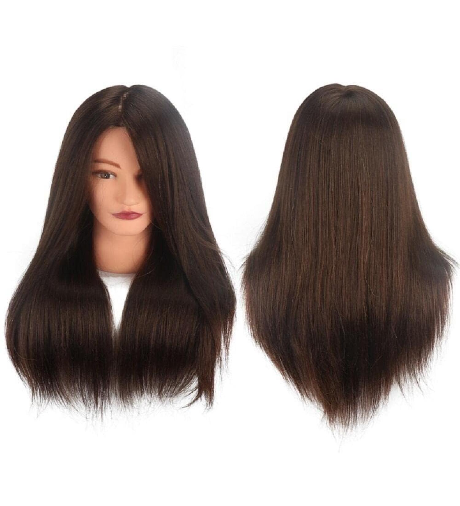 18 Inch 100% Human Hair Styling Head - Brown & Black Hairdressing Model for Long Hairstyles - Buy Online on GoSupps.com