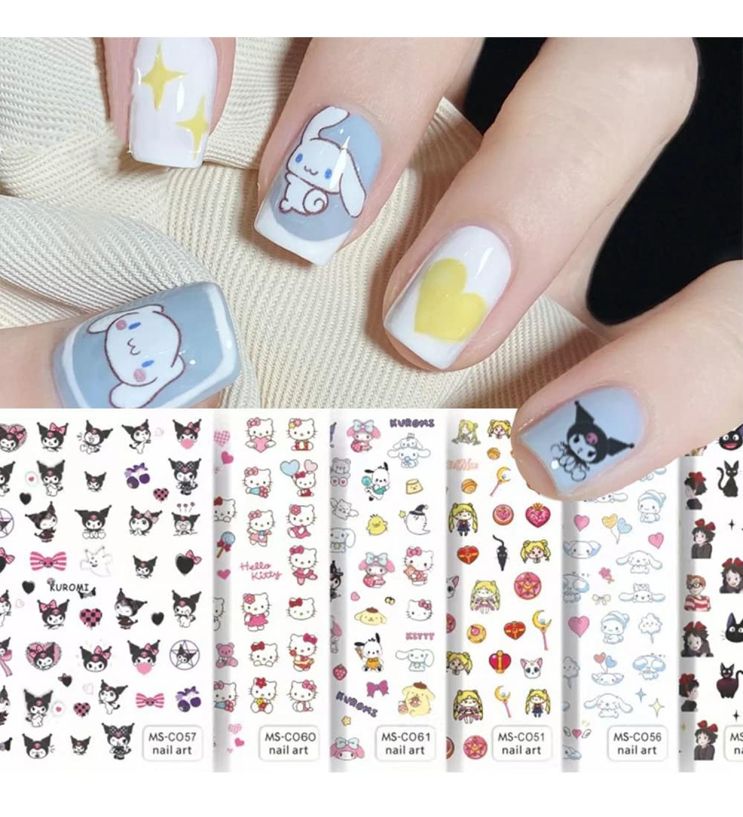 6 Sheets Kawaii Nail Stickers - Cute Cartoon Design, 3D Self-Adhesive Decals for Women, Girls, Kids - Nail Decor Supplies for Manicure - Buy Online on GoSupps.com