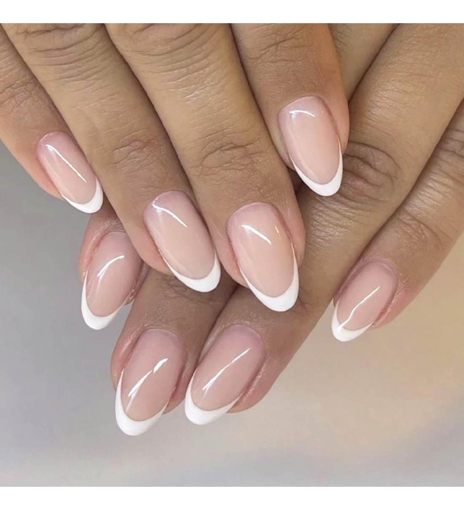 SINLOV Medium French White Fake Nails Oval False Nails Glossy Press on Nails Ballerina Acrylic Full Cover Fake Nails for Women and Girls - Buy Online on GoSupps.com