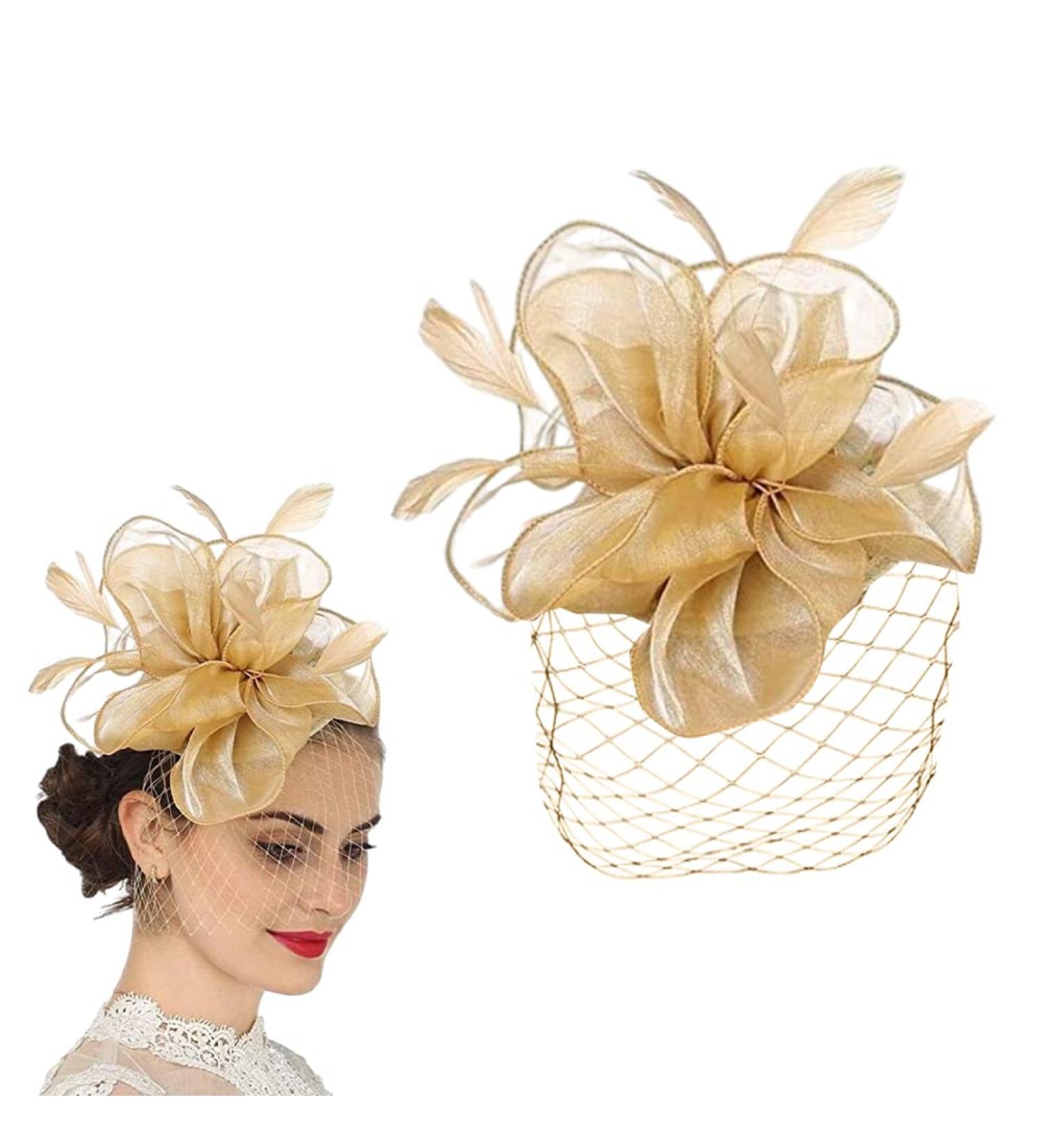 Elegant Gcroet Women's Mesh Flower Fascinator Hat for Weddings Tea Parties & Celebrations - Retro Hair Clip Accessories - Buy Online on GoSupps.com