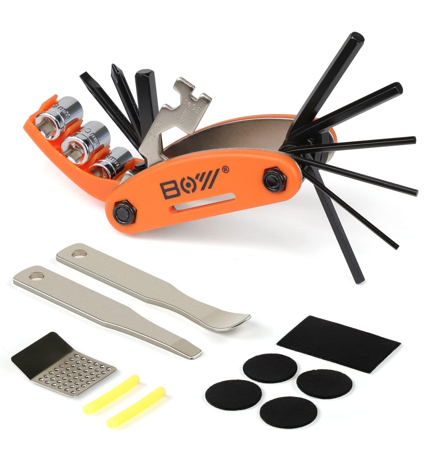Portable Bike Repair Kit - 16-in-1 Multi Tool, Tire Levers, Pre-glued Patches, Metal Files - Mini Tool Bag Included - Buy Online on GoSupps.com