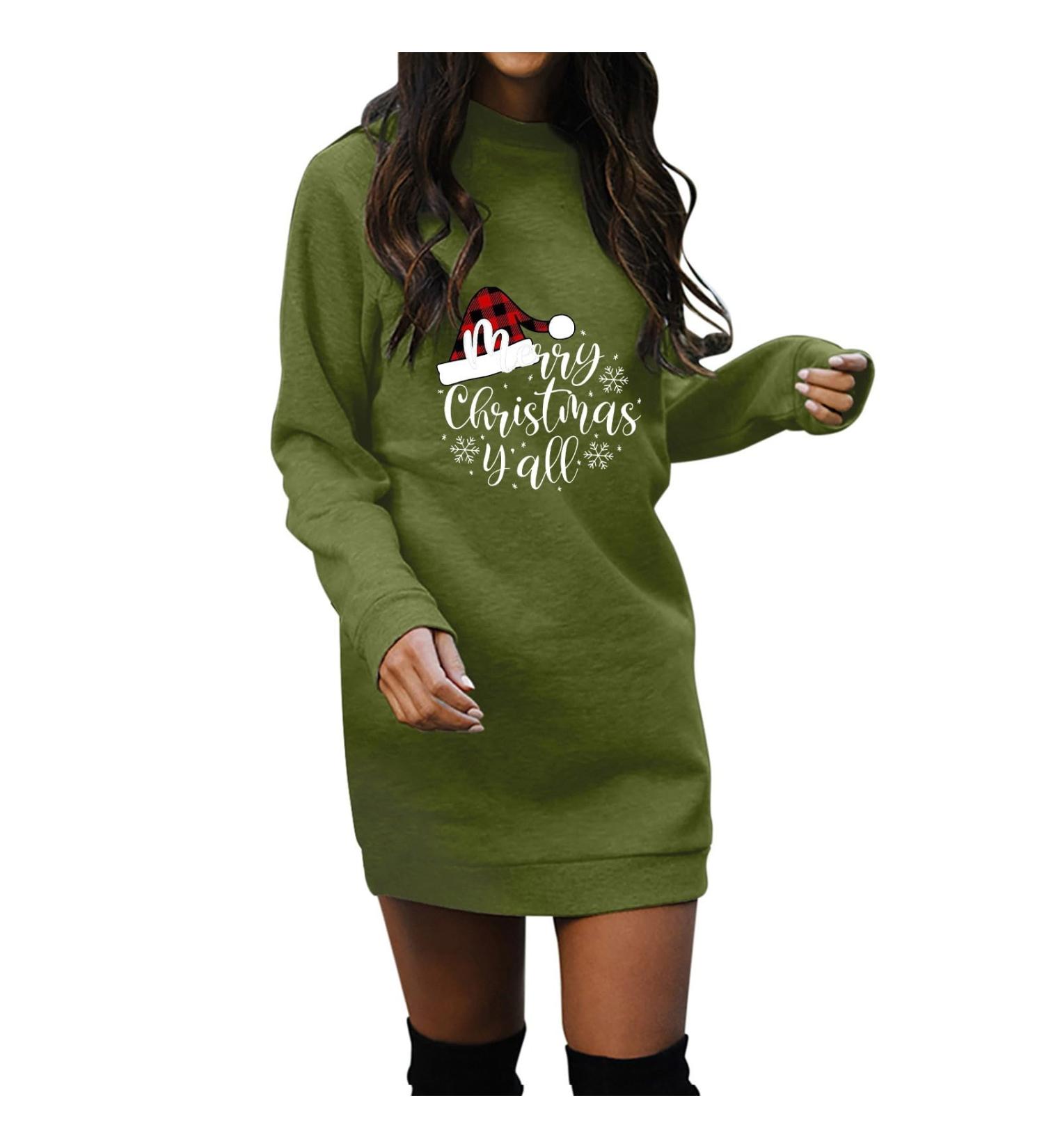 Shop Women's Christmas Fashion: Elk Print Hooded Sweater Dress - Oversized Party Dresses for the Holiday Season - Buy Online on GoSupps.com