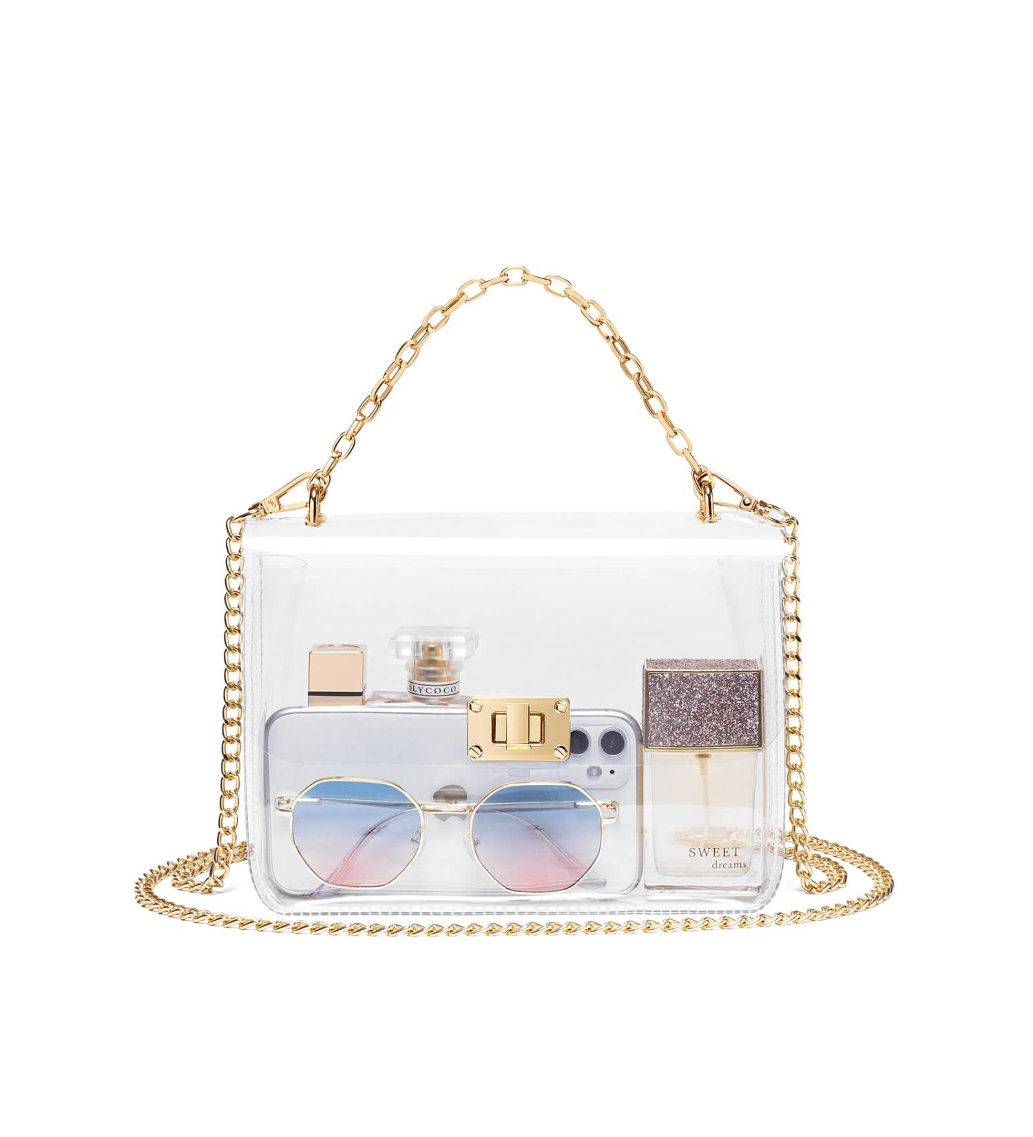 Marvolia Clear Stadium Approved Crossbody Bag with Golden Chain - Women's Clear Purse for Concerts and Sports - Buy Online on GoSupps.com