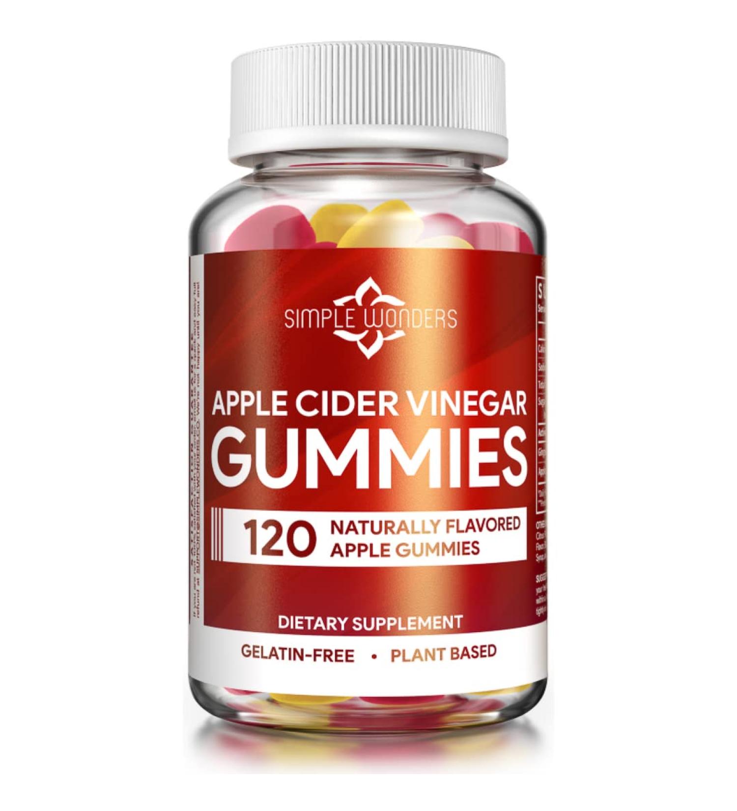 Simple Wonders Apple Cider Vinegar Gummies with The Mother - 120ct for Detox & Immune Support - Non-GMO & Gluten-Free ACV Gummies with Black Carrot & Ginger Extract - Buy Online on GoSupps.com