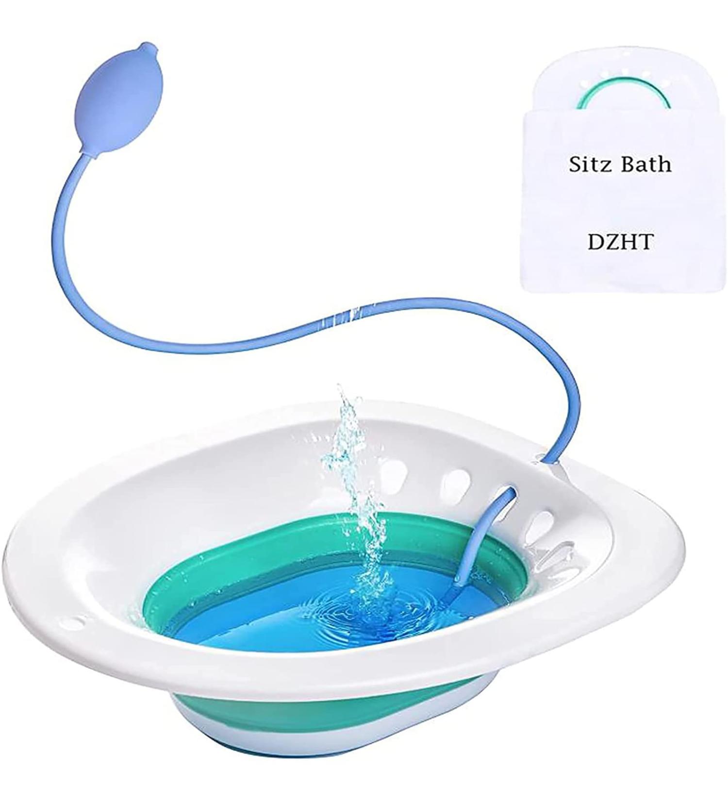 DZHT Sitz Bath for Hemorrhoids & Postpartum Care - Foldable Basin with Flusher for Pregnant Women, Yoni Steam Seat, & Inflammation Treatment - Buy Online on GoSupps.com
