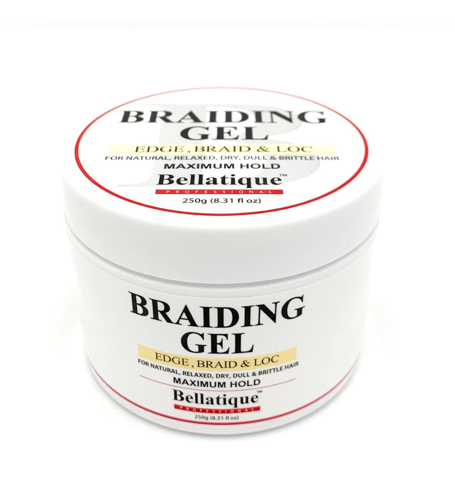 BELLATIQUE Professional Braiding Gel Maximum Hold Gel (8.31 Oz) for Natural  Relaxed  Dry  Dull  & Brittle Hair - No Flaking  No Whitening  Fast Drying  High Shine  Maximum Hold - Lasts Up to 48 Hrs 8.31 Ounce (Pack of 1...