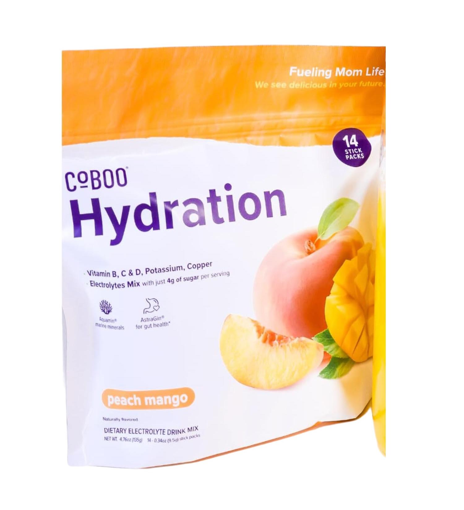 Hydration Mix for Moms - 20 Cal 4g Sugar Electrolytes Vitamins Marine Minerals - Peach Mango 14 Sticks No Artificial Flavors - Buy Online on GoSupps.com