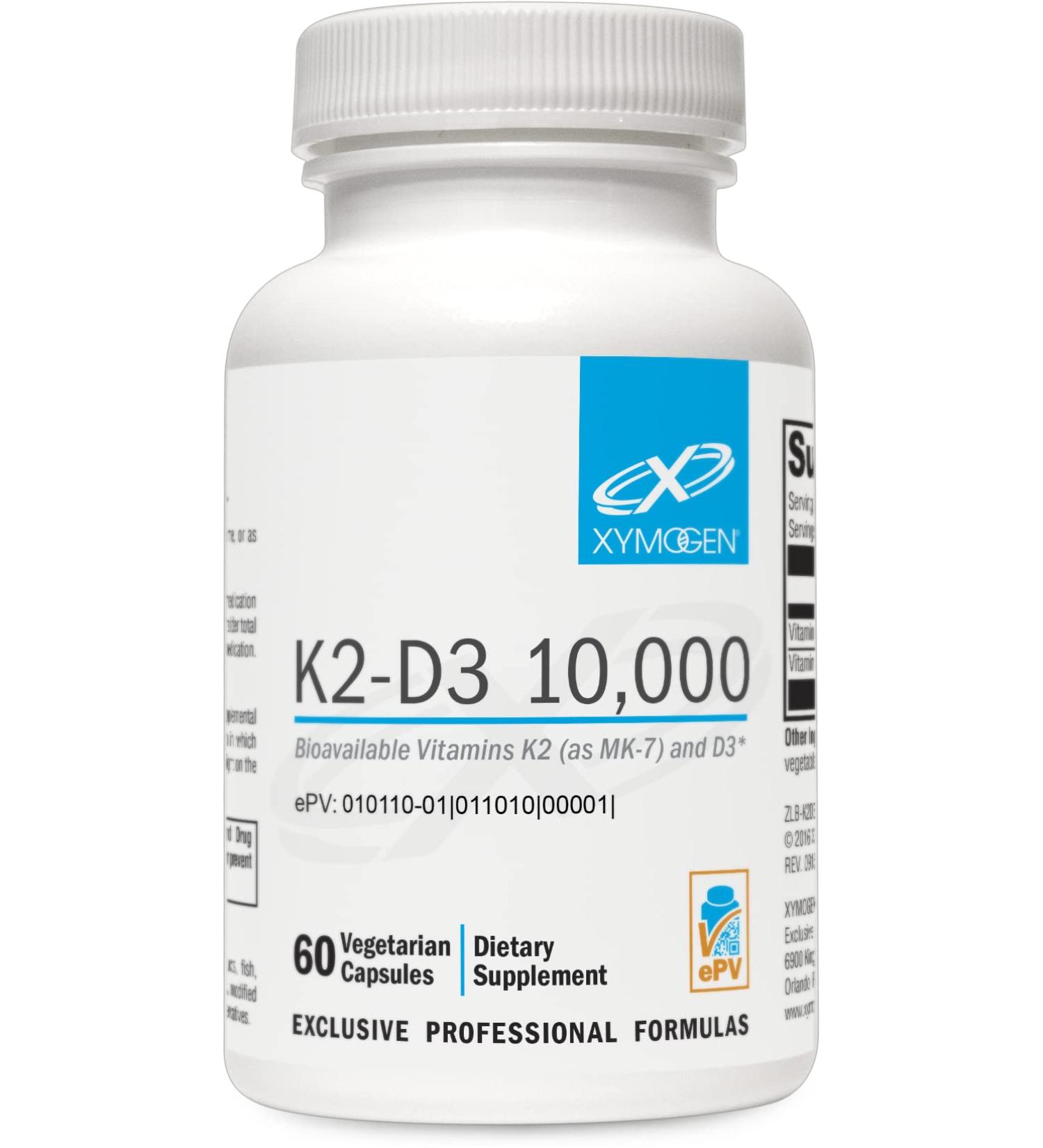 XYMOGEN K2-D3 10000 - Bioavailable Vitamin D3 K2 Supplement for Heart, Arterial, and Bone Health - Immune Support (60 Capsules) - Buy Online on GoSupps.com