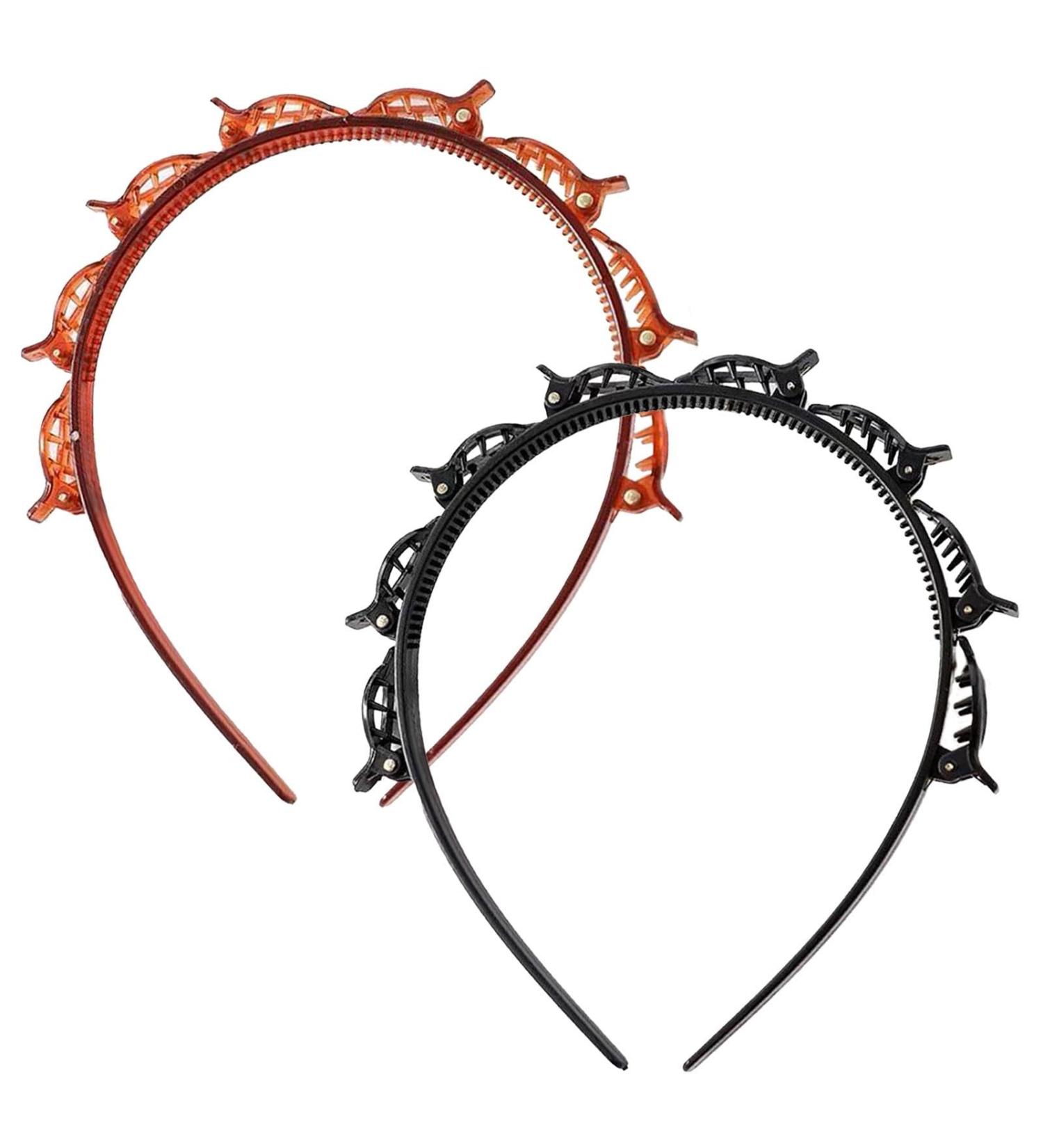 Headband with Clips - 2 Bangs Hairstyle Hairpin Headband Double Layer Band Twist Plait Headband Hairpin Hair Claw Clips Professional Weave Bangs Clip for Short Long Hair Red+Black - Buy Online on GoSupps.com