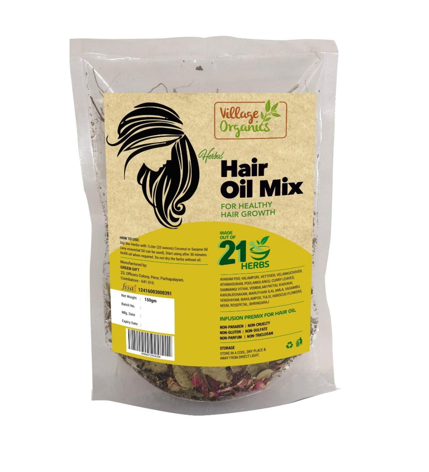 Village Organics Ayurvedic Herbal Hair Oil Mix - 21 Herbs for Healthy Hair Growth | 150g - Men & Women - Buy Online on GoSupps.com