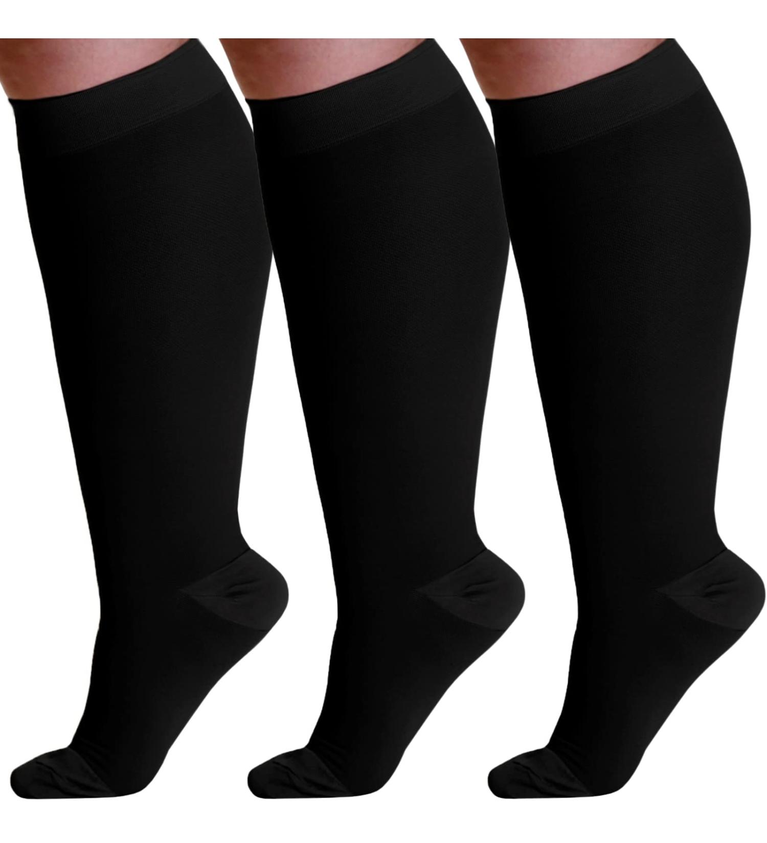 3 Pack Wide Calf Compression Stockings 20-30mmHg for Men and Women - Plus Size Knee High for Swelling, Varicose Veins, Edema - Black 4XL - Buy Online on GoSupps.com