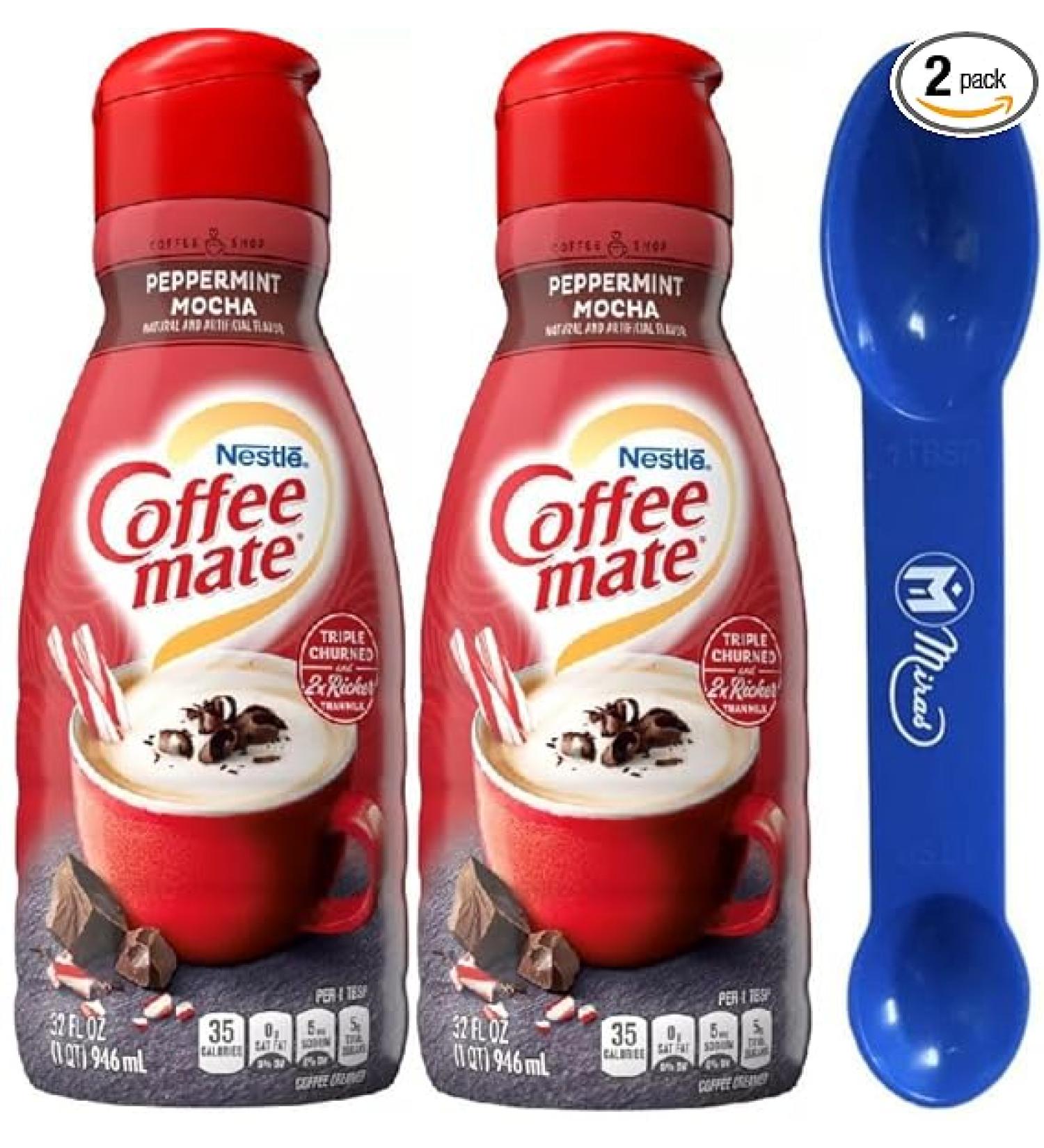 Coffee Mate Peppermint Mocha Liquid Coffee Creamer 32 fl oz Pack of 2 with Miras Trademark 2-in-1 Measuring Spoon - Buy Now! - Buy Online on GoSupps.com