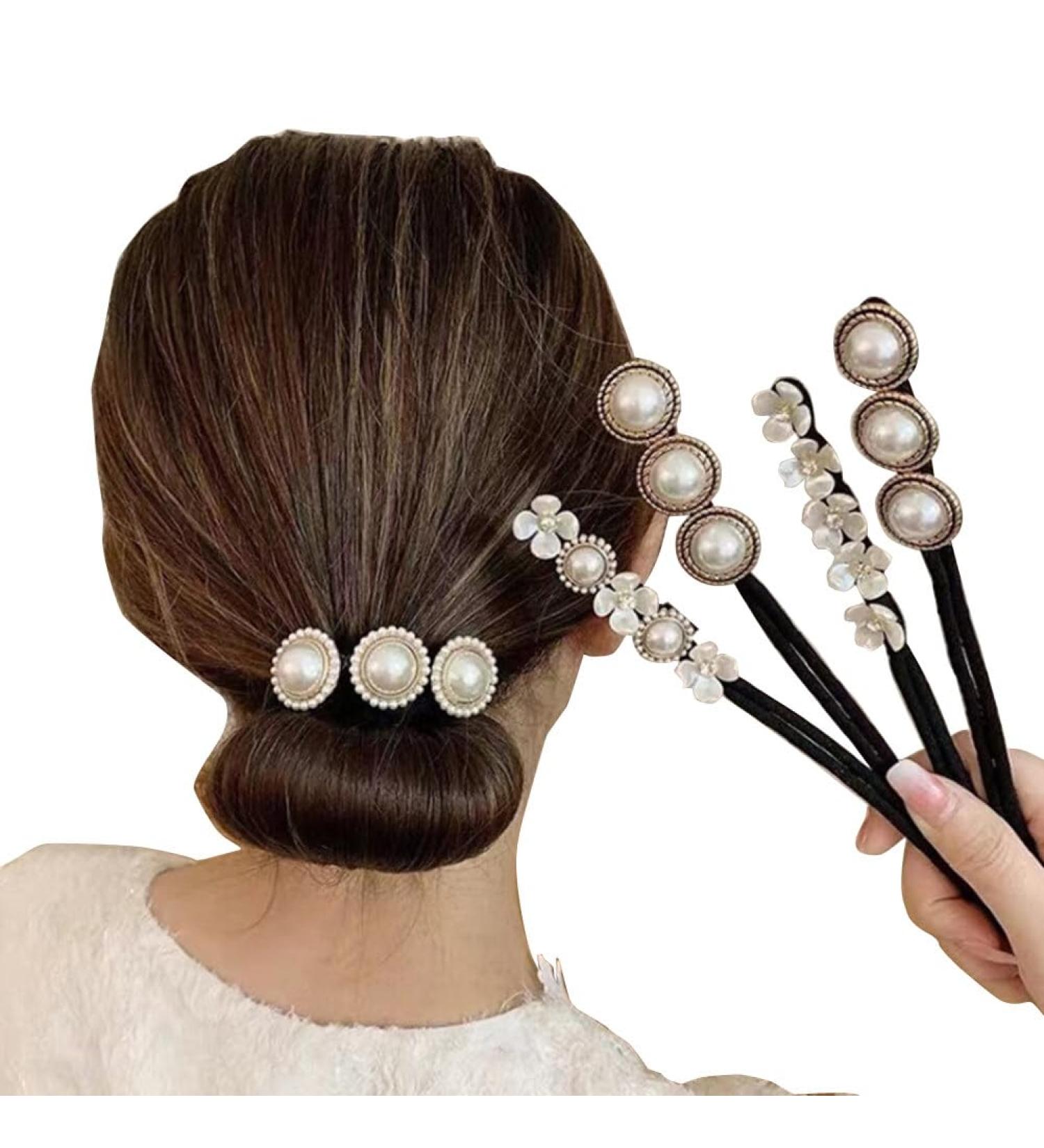 4PCS Pearl Flowers Hair Bun Maker Hair Bow Twist Headband Donut Bun Maker Hair Styling Tool Hair Accessories for Women Girls Magic Donut Hair Bun Maker - Buy Online on GoSupps.com