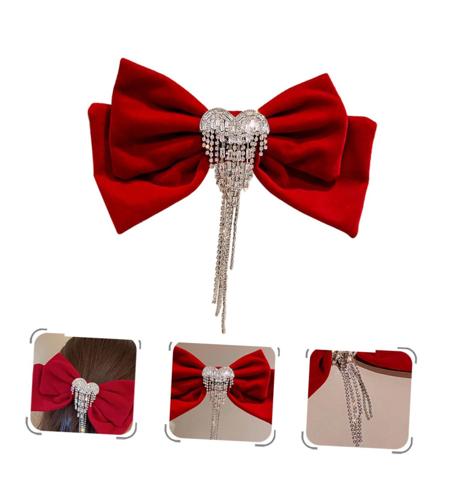 Angoily Tassel Hair Clip Girl Hair Accessories Velvet Hair Bow Girl Bows for Hair Clips for Women Hair Bow Clip Bowknot Barrette Silky Hair Clip Red Pearlescent Alloy Miss Set - Buy Online on GoSupps.com