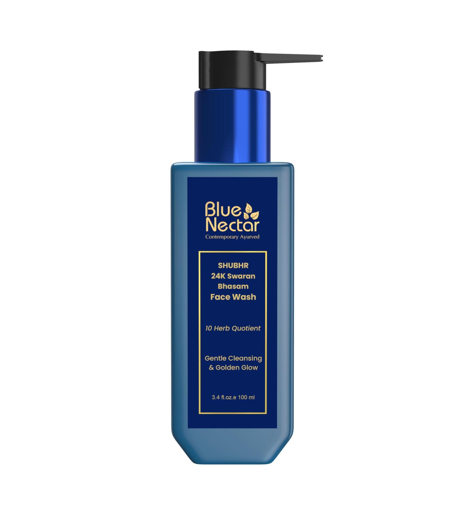Blue Nectar Gold Swaran Bhasam Face Wash for Glowing Skin | Ayurvedic Gentle Cleanser for Oily & Dry Skin | Gold face wash for woman & Men (10 Herbs 3.38 Fl Oz) 3.4 Fl Oz (Pack of 1) - Buy Online on GoSupps.com