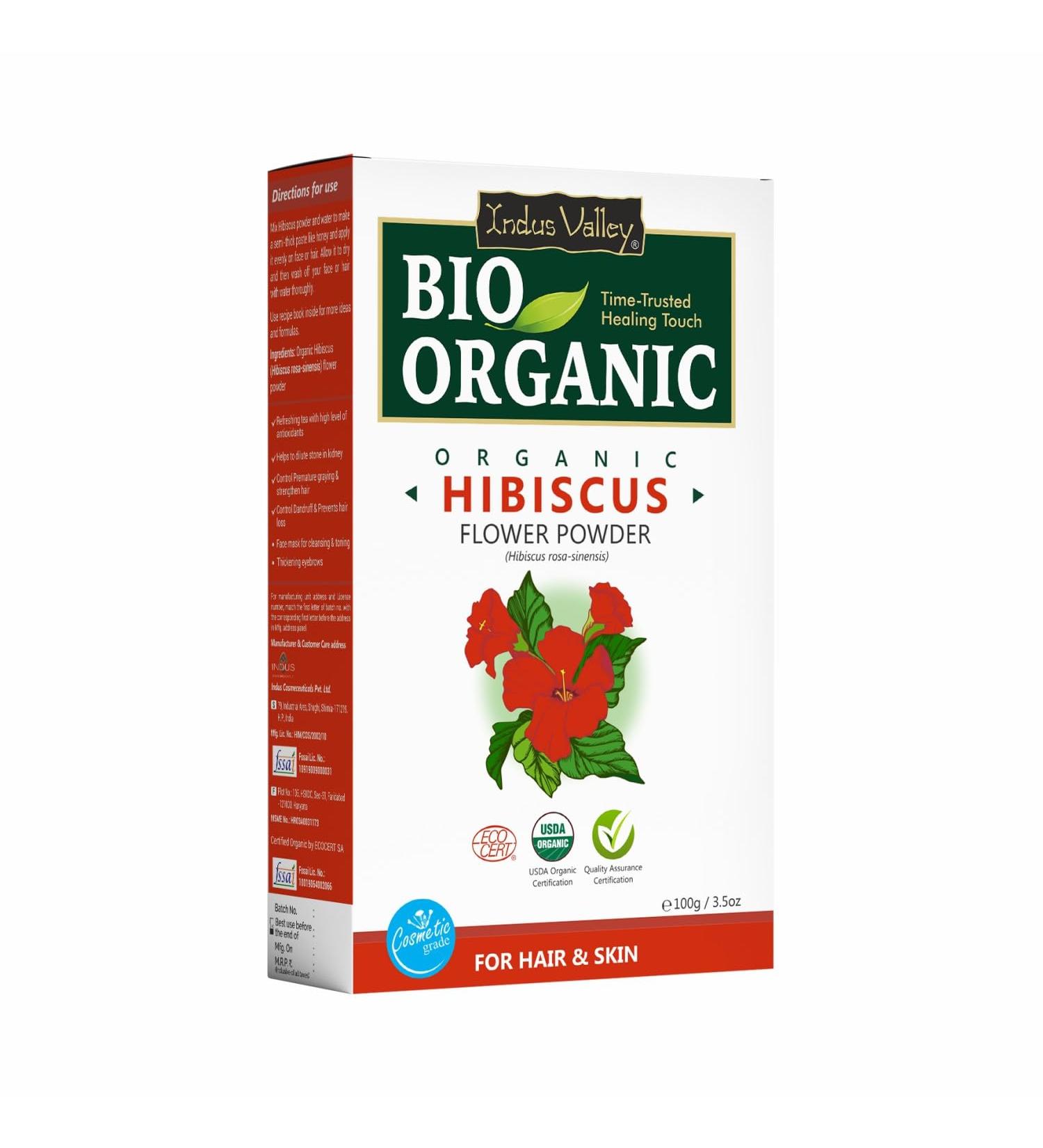 Indus Valley Bio Organic Hibiscus Powder - Premium Herbal Supplement for Health & Beauty - International Shipping Available - Buy Online on GoSupps.com